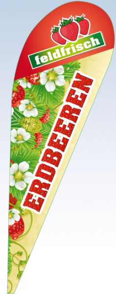 Tropfenbanner Erdbeeren feldfrisch (mit Bodenplatte)