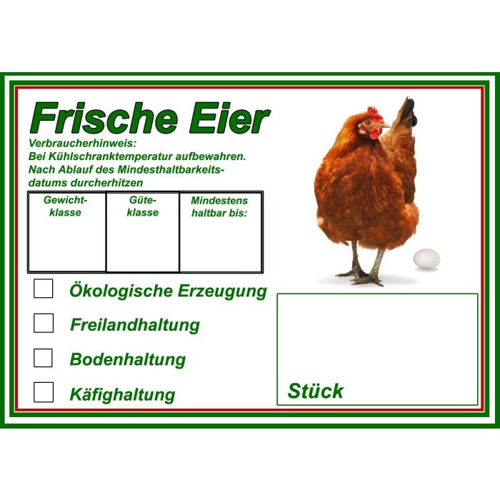 Preistafel laminiert A5 "frische Eier" mit Huhn