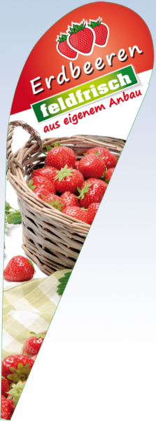 Tropfenbanner Erdbeeren feldfrisch aus eigenem Anbau (nur Tuch)